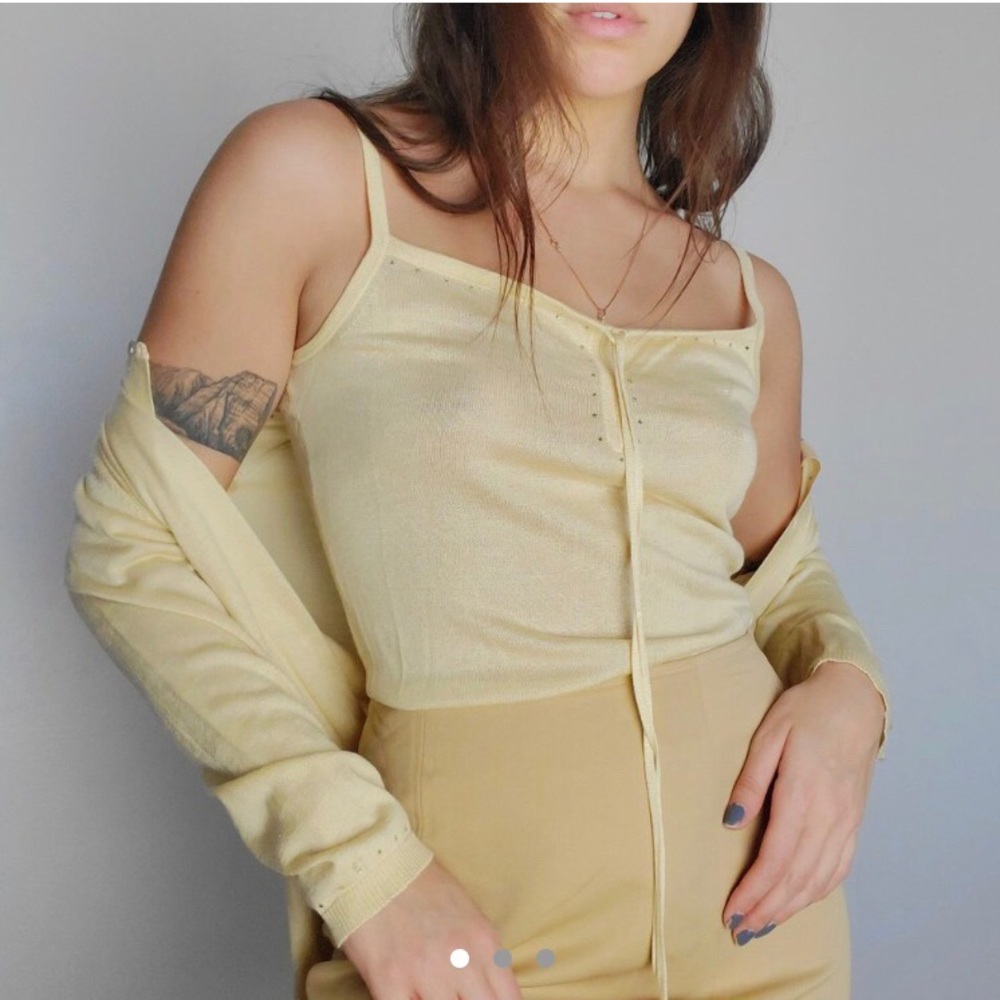90s two piece yellow cardigan